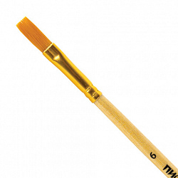 Кисть ПИФАГОР, СИНТЕТИКА, плоская, № 6, деревянная лакированная ручка, пакет с подвесом, 200859