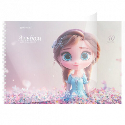 Альбом для рисования, пластиковая обложка, А4 40 л., гребень, BRAUBERG, 210х297мм, АССОРТИ-2 (8 видов), 107683