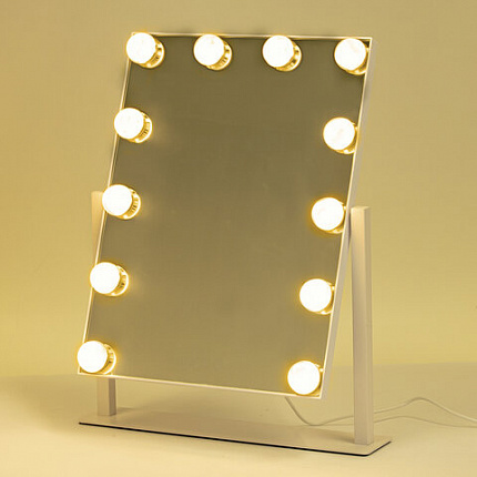 Зеркало для макияжа гримерное с подсветкой, 12 LED-ламп, 3 режима свечения, размер 29х38 см, работа от сети 220V, цвет белый, BRABIX, 609336