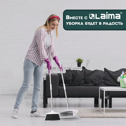 Совок для мусора КОМПЛЕКТ щетка + 2 рукоятки по 77 см металлические разборные, бело-серый, колорбокс, LAIMA, 608947