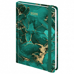 Ежедневник датированный 2026 с резинкой 145х203 мм, А5, BRAUBERG, твердый, фольга, "Мрамор", 117340