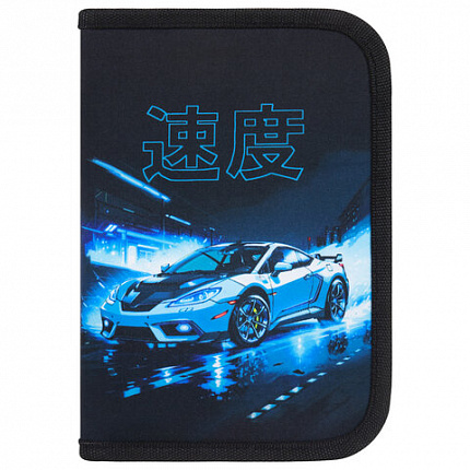 Пенал BRAUBERG с наполнением, 1 отделение, 1 откидная планка, 24 предмета, 21х14 см, "Night race", 272352