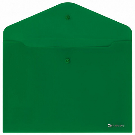 Папка-конверт с кнопкой BRAUBERG "SUPER", А4, матовая непрозрачная, зеленая, ПРОЧНАЯ 0,2 мм, 272877