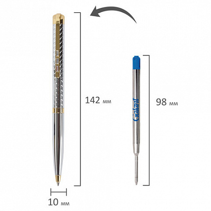 Ручка подарочная шариковая GALANT "Barendorf", корпус серебристый с гравировкой, золотистые детали, пишущий узел 0,7 мм, синяя, 141011