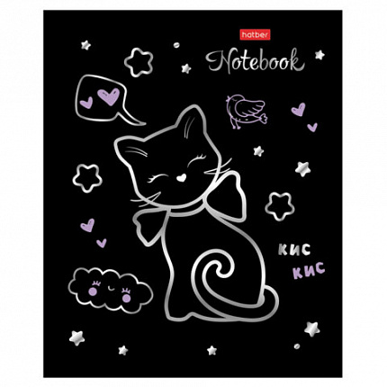 Тетрадь А5 48 л., HATBER скоба, клетка, матовая ламинация, 3D-фольга, "Кошки-мишки" (микс), 087356, 48Т5лофВ1