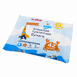 Бумага туалетная влажная детская, смываемая 42 шт., БИОРАЗЛАГАЕМАЯ, LAIMA Kids, 115223