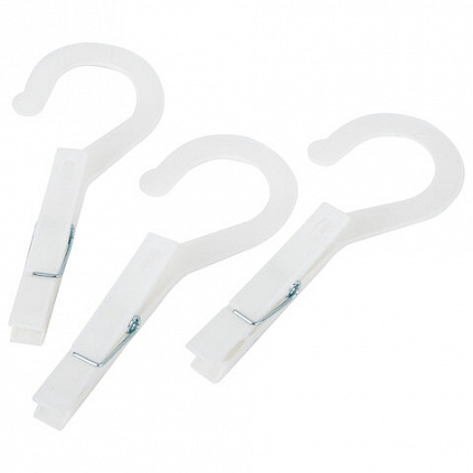 Прищепки бельевые с крючком 13 см, КОМПЛЕКТ 5 штук, пластик, белые, PRIMILA (ПРИМИЛА) EXTRA, 700518