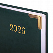 Ежедневник датированный 2026 А5 138x213мм BRAUBERG Senator, под кожу, зеленый, 117092