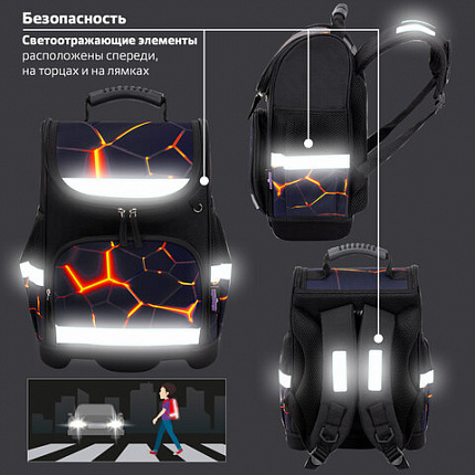 Ранец ЮНЛАНДИЯ WISE, 1 отделение, 3 кармана, устойчивое дно, Volcano split, 37х29х15 см, 273162