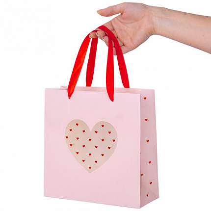 Пакет подарочный (1 штука) 20х8х20 см, ЗОЛОТАЯ СКАЗКА "With LOVE", с прозрачным окном, 608255