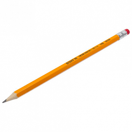 Карандаш чернографитный STAFF "EVERYDAY" BLP-724, 1 шт., НВ, с ластиком, корпус желтый, 181724