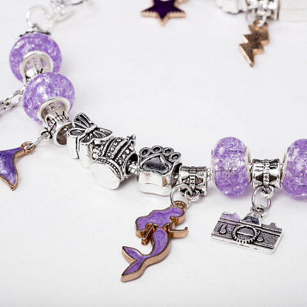 Набор для создания бижутерии и украшений 66 элементов Аметист в пластиковом боксе, бусины, шармы, BRAUBERG KIDS, 665295