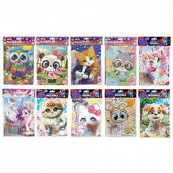 Алмазная мозаика детская АССОРТИ 10 видов, 17х23 см, на картоне, МУЛЬТИ АРТ, 5940