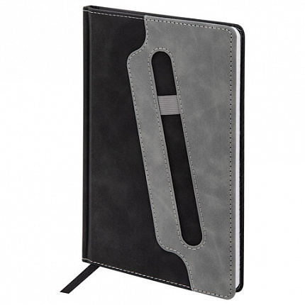 Блокнот А5 148x218 мм BRAUBERG "Assistant", под кожу, 80 листов, держатель, клетка, черный, 118630