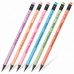 Набор карандашей чернографитных с мотивирующей надписью FUNSTER (ФАНСТЕР) FUNNY NOTES PSTL, 6 штук, HB, с ластиком, 182041