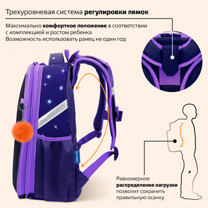Ранец BRAUBERG UP, 2 отделения, с брелоком, "Яркая лисичка", 36х28х15 см, 274665