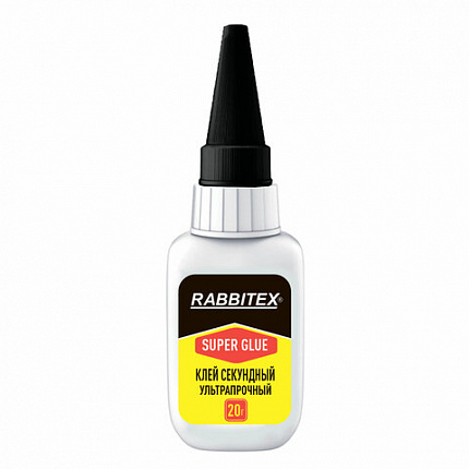 Клей секундный суперклей УЛЬТРАПРОЧНЫЙ, МАКСИМАЛЬНЫЙ ОБЪЕМ, 20 грамм, RABBITEX (РАББИТЕКС), 609803
