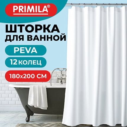 Шторка для ванной PEVA, 180х200 см, кольца в комплекте, цвет ассорти (белый, голубой, коричневый), PRIMILA (ПРИМИЛА), 700073