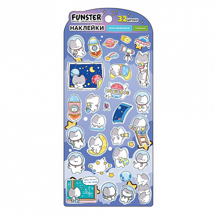 Наклейки гелевые "Зверята", 17,5х9 см, ассорти 6 видов, FUNSTER (ФАНСТЕР), 666080