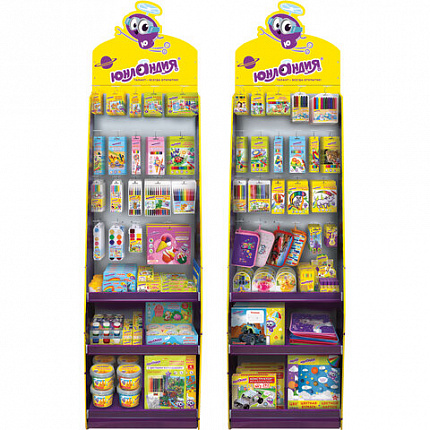 Стойка для размещения товара напольная УСИЛЕННАЯ ЮНЛАНДИЯ, 200х60х40 см, 3 полки, 25 крючков, 504345