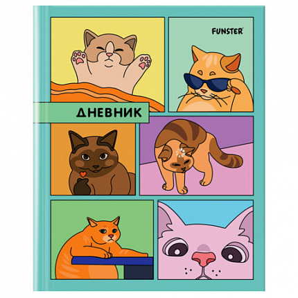 Дневник 5-11 класс 48л, твердый, FUNSTER, выборочный лак, с подсказом, Мемные коты, 107617