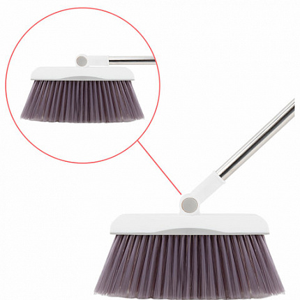 Совок для мусора КОМПЛЕКТ щетка + 2 рукоятки по 80 см, бело-серый, регулируемый углол щетки, разборный, колорбокс, LAIMA, 608953