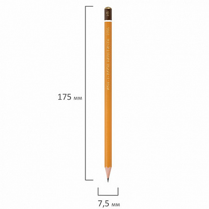 Карандаш чернографитный KOH-I-NOOR 1500, 1 шт., HB, корпус желтый, заточенный, 15000HB01170RU