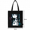 Сумка шоппер BRAUBERG PREMIUM, канвас, 40х35 см, на кнопке, карман, черный, "Anime face", 271903