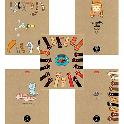 Тетрадь А5 48л. HATBER скоба, клетка, обложка крафт, "На мягких лапках" (микс в спайке), 066340, 48Т5В1