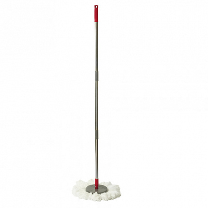 Швабра с отжимом и ведром 14л/7л, центрифуга отжим педалью, 2 круглые насадки, крепление кольцо, серо-красный, LAIMA, 603622