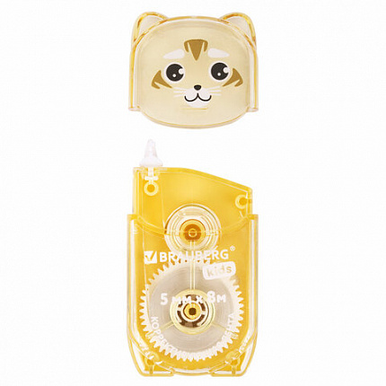 Корректирующая лента BRAUBERG KIDS "ЗВЕРЯТА", 5 мм х 8 м, механизм перемотки, корпус ассорти, блистер, 272499