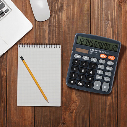 Калькулятор настольный STAFF PLUS DC-111S, КОМПАКТНЫЙ (150x120 мм), 12 разрядов, двойное питание, + БАТАРЕЙКА АА, 250428