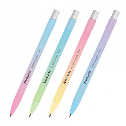 Карандаш механический цанговый 2 мм, BRAUBERG GRADE PASTEL, HB, встроенная точилка, корпус ассорти, 181961