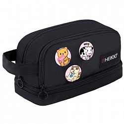 Пенал-органайзер HEIKKI (ХЕЙКИ) с ручкой, значки, 2 отделения, откидная планка, 22x13х10 см, черный, 273599