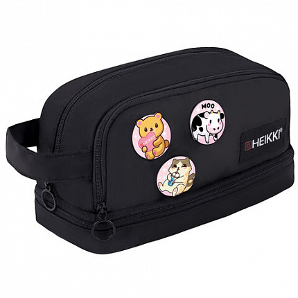 Пенал-органайзер HEIKKI (ХЕЙКИ) с ручкой, значки, 2 отделения, откидная планка, 22x13х10 см, черный, 273599