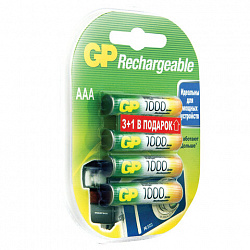 Батарейки аккумуляторные GP, AAA (HR03), Ni-Mh, 950 mAh, 4 шт. (ПРОМО 3+1), блистер, 100AAAHC3/1