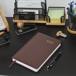 Ежедневник датированный 2026, А5, 138x213 мм, BRAUBERG "Select", балакрон, коричневый, 117087