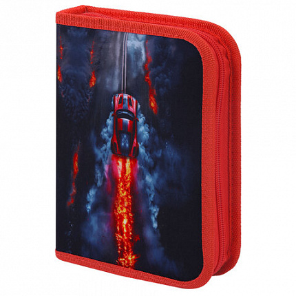 Пенал BRAUBERG с наполнением, 1 отделение, 1 откидная планка, 24 предмета, 21х14 см, "Foggy car", 273533