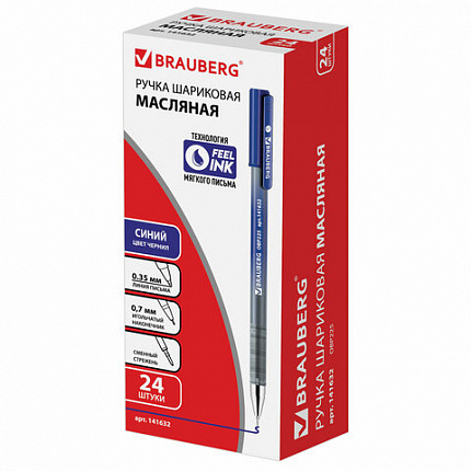 Ручка шариковая масляная BRAUBERG "Profi-Oil", СИНЯЯ, корпус с печатью, узел 0,7 мм, линия письма 0,35 мм, 141632
