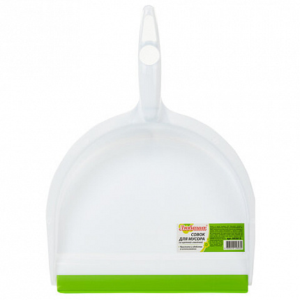 Совок для мусора КОМПЛЕКТ+ щетка сметка, пластиковые, резиновая кромка, бело-зеленый, ЛЮБАША, 603615