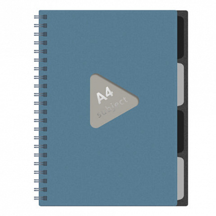 Тетрадь обложка пластик, А4 80л. гребень, 4 съемных разделителя, клетка, BRAUBERG, синий, 405364