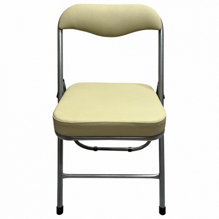 Стул складной для дома и офиса РС04К комфорт, серебристый каркас, кожзам бежевый