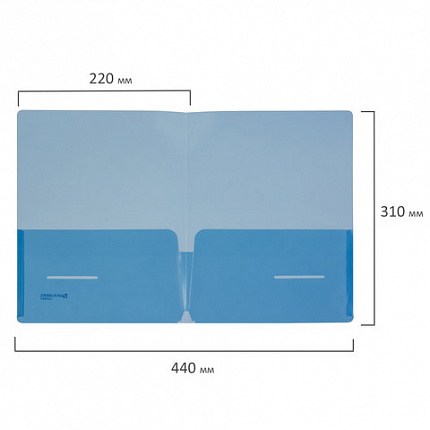 Папка-уголок с 2 карманами BRAUBERG, синяя, 0,18 мм, 224883