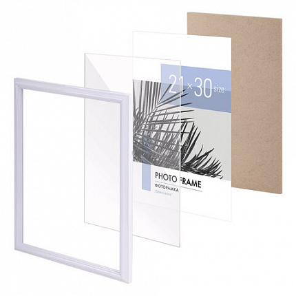 Рамка 21х30 см небьющаяся, багет 17,5 мм, пластик, BRAUBERG "Colorful", белая, 391241