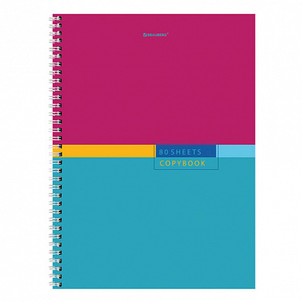 Тетрадь А4, 80 л., BRAUBERG, гребень, клетка, обложка твердая, "Color", 404055