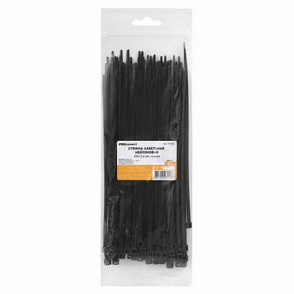 Хомуты (стяжки) нейлоновые, 3,6 мм х 200 мм, комплект 100 шт., черные, европодвес, 57-0201