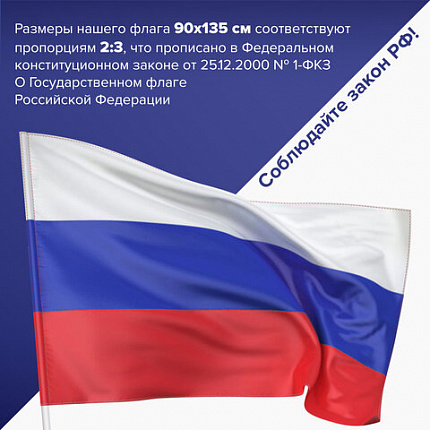 Флаг России 90х135 см без герба, ПОВЫШЕННАЯ прочность и влагозащита, флажная сетка, STAFF, 550227