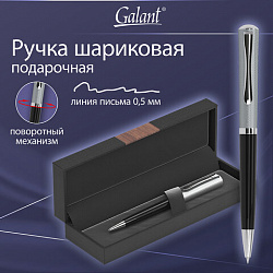 Ручка подарочная шариковая GALANT "Hector", корпус черный/серебро, детали серебро, узел 0,7 мм, линия письма 0,5 мм, синяя, 144173