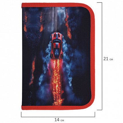 Пенал BRAUBERG с наполнением, 1 отделение, 1 откидная планка, 24 предмета, 21х14 см, "Foggy car", 273533
