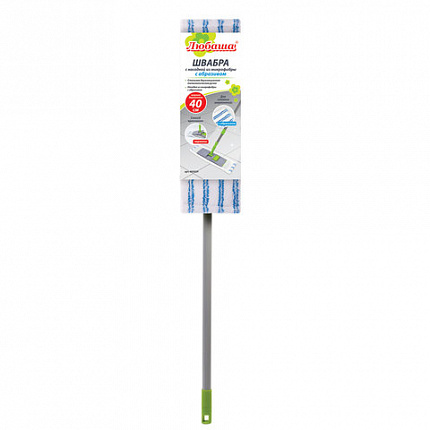 Швабра с флаундером 40 см, телескопический черенок 70-120 см, еврорезьба, МОП микрофибра/абразив (тип К), ЛЮБАША, 605029